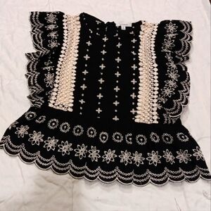 Monograph Black and White Embroidered Blouse Size S